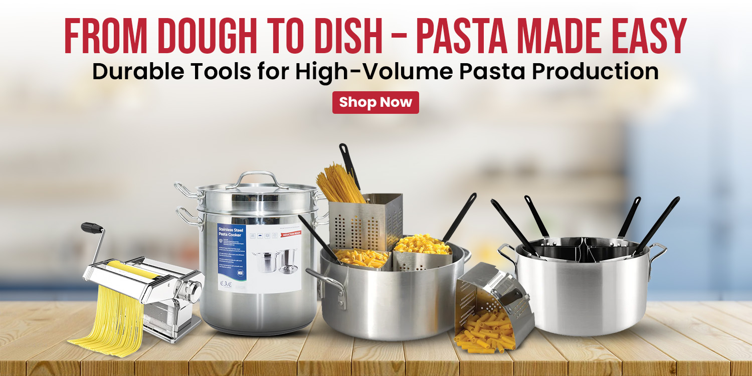 Four heavy-duty stainless steel stock pots with lids displayed on a white counter against a dark kitchen backdrop for professional use.
